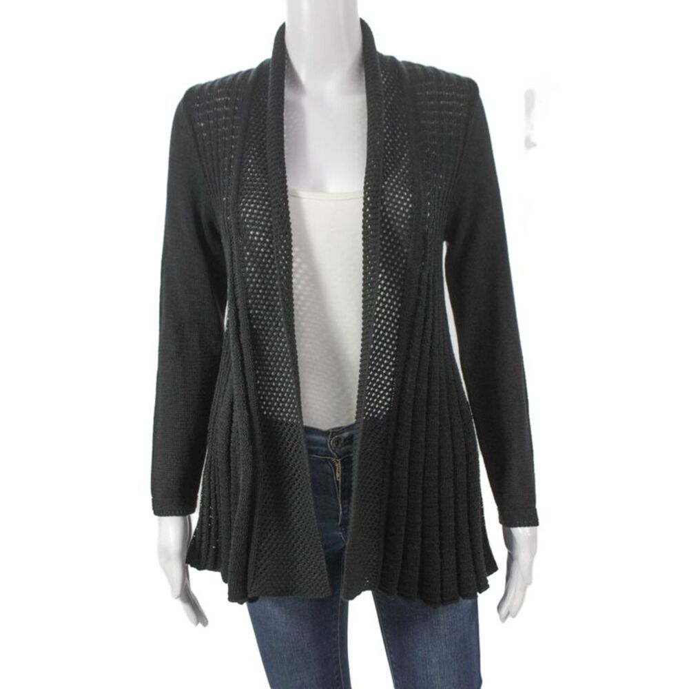Jennifer Tyler Women Cardigan Collared Black Cotton Blend Long Sleeve Size 40